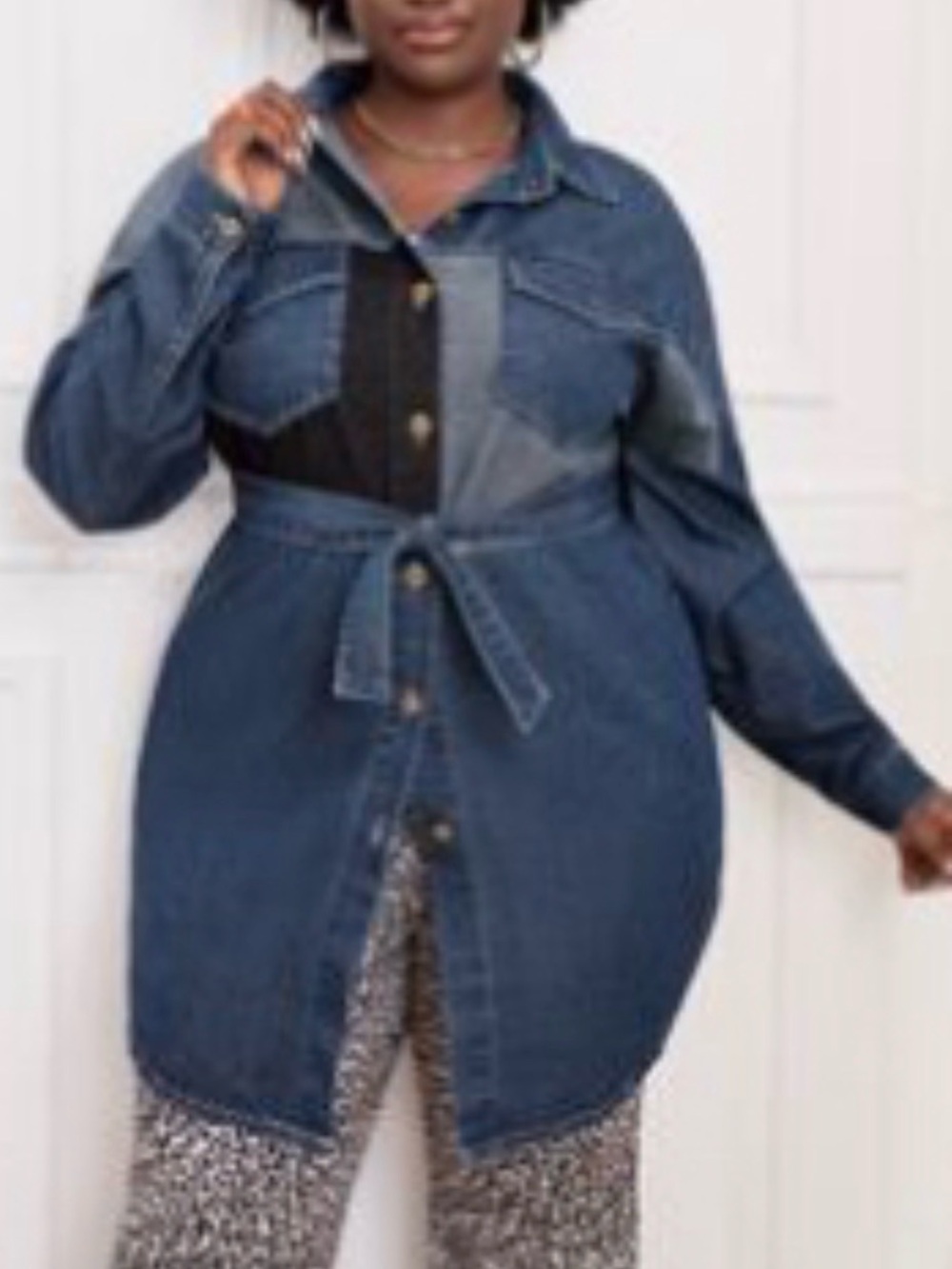Shein Denim Color-Block Shirt Dress Sz 2XL NWOT Streetwear - Picture 3 of 16